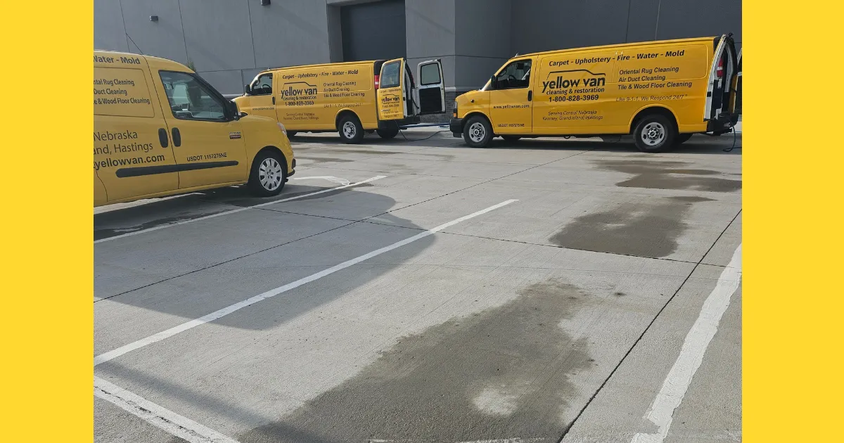 Yellow Van Cleaning & Restoration dispatch fleet on site.